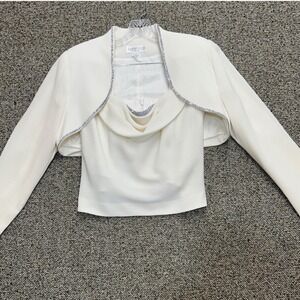 Vintage Junnie Leigh 2pc Bolero Jacket Cowl Top Set Size 6/8 Ivory Rhinestone